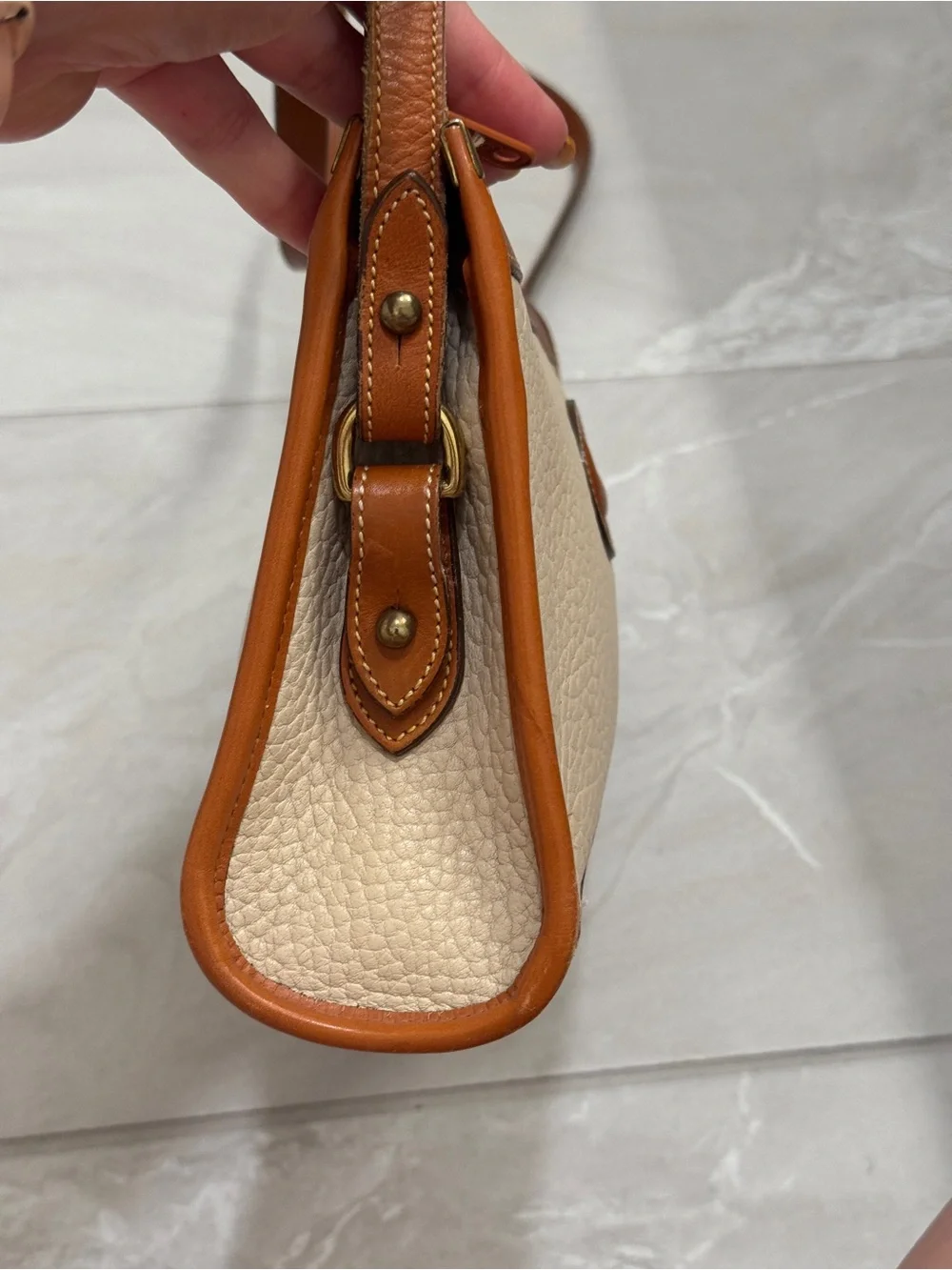 Dooney & Bourke Cream and Brown Leather Crossbody Shoulder Bag